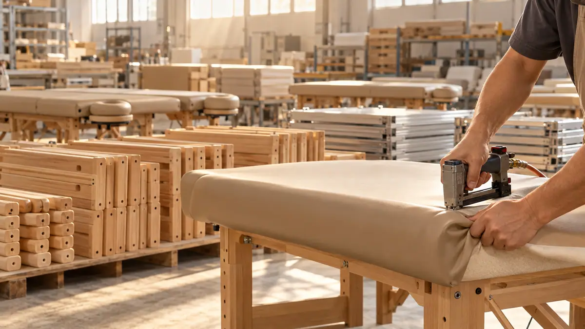 Upholstery workshop producing massage tables
